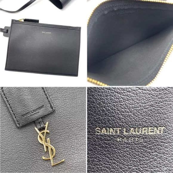 Authentic Saint Laurent Logo Ysl Charm Shoulder Tote Bag With Pouch - Picture 11 of 11